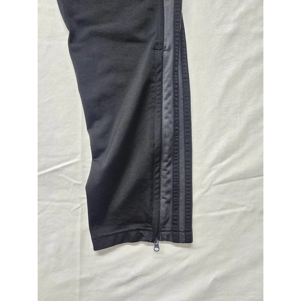 Adidas Track Pants Mens M Black Polyester Stretch Tapered 3 Strips Fleece